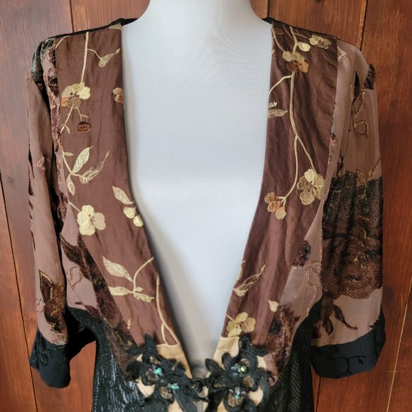 Vintage Spencer Alexis S/M Burnout Velvet Silk Lace Jacket Whimsigoth Boho Glam - Picture 2 of 12